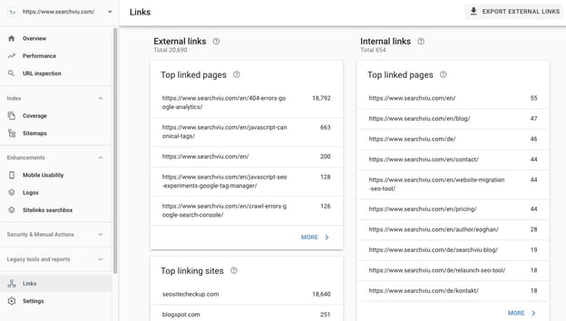 Google Search Console backlink analysis tool